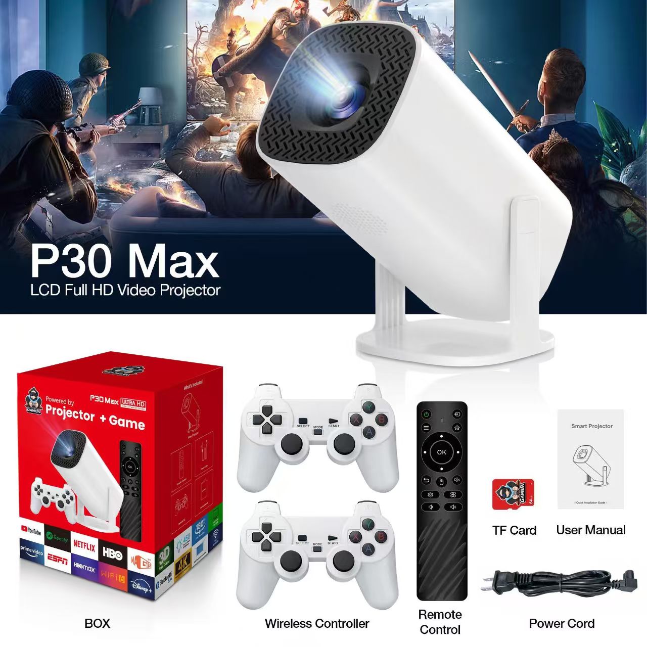 Retro Gaming And Projector - 3D 게임 프로젝터 P30MAX 레트로 비디오